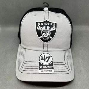 Las Vegas Raiders 47 Brand Clean Up Snapback Hat Cap Gray Black NFL Dad Football